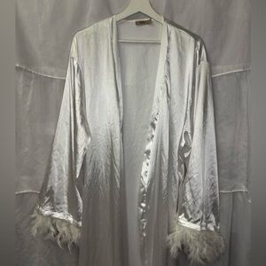 Night Satin Feather Trim Robe